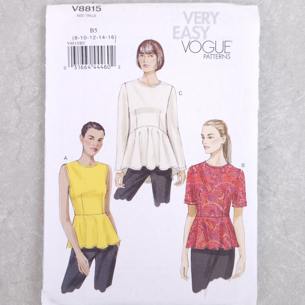 Vogue V8815 Fitted Peplum Top Blouse Sewing Pattern Very EZ Office Wear 8-16